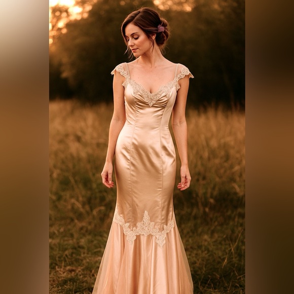 Dresses & Skirts - Rare Vintage Satin and Lace Gown